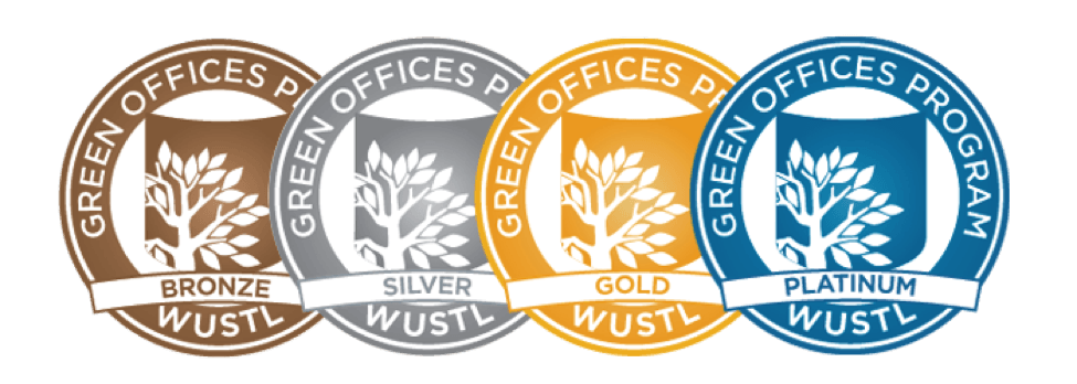 Green offices achievement seals for bronze, silver, gold and platinum.